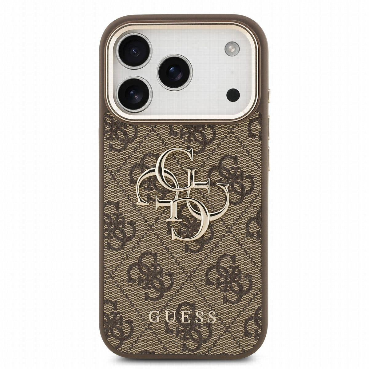 Guess iPhone 17 Pro / iPhone 18 Pro - Σκληρή Θήκη με Επένδυση Συνθετικού Δέρματος και Λουράκι - PU 4G Metal Logo Strap - Brown