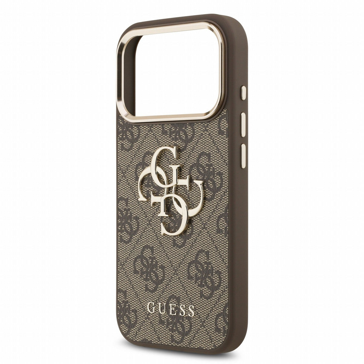 Guess iPhone 17 Pro / iPhone 18 Pro - Σκληρή Θήκη με Επένδυση Συνθετικού Δέρματος και Λουράκι - PU 4G Metal Logo Strap - Brown