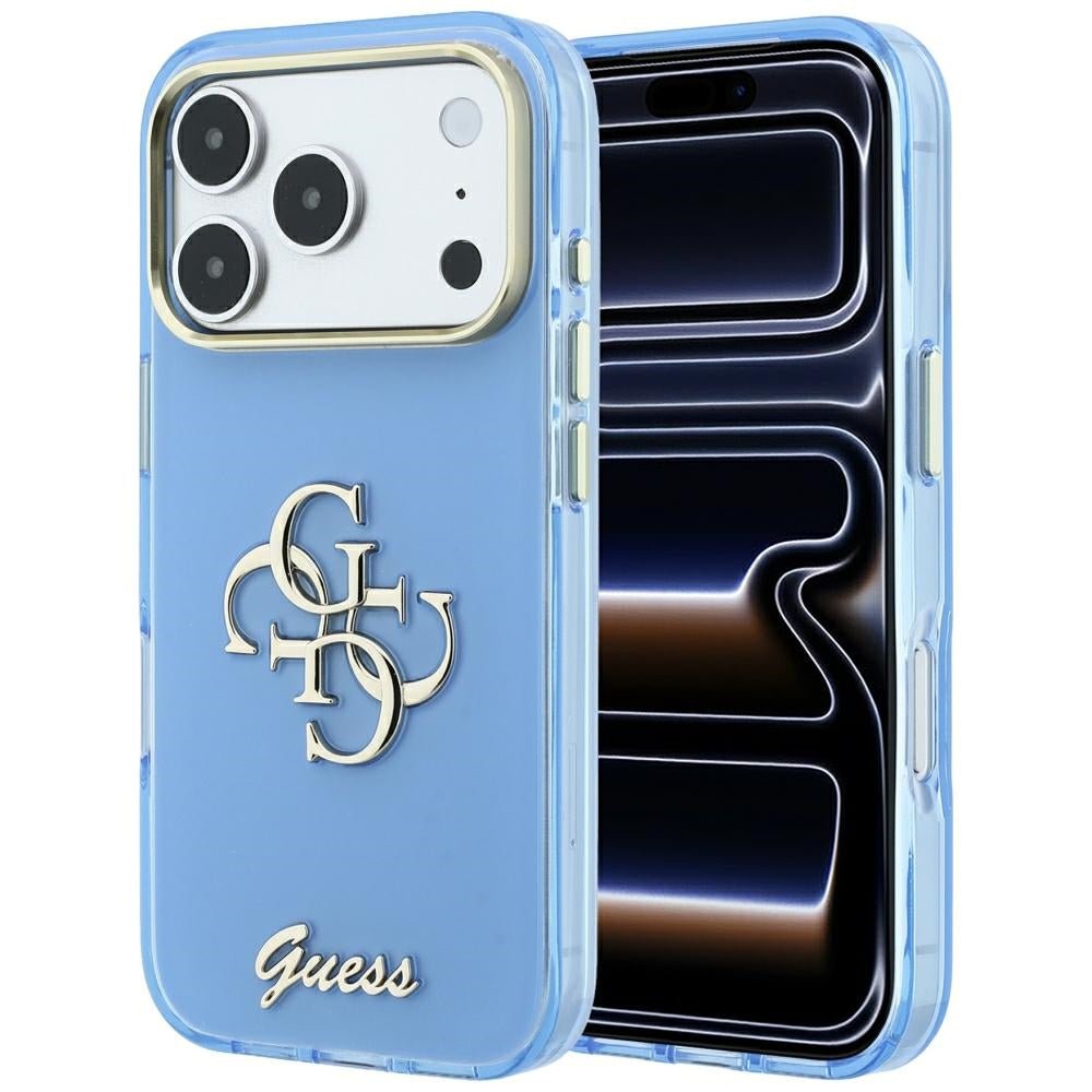 Guess iPhone 17 Pro / iPhone 18 Pro - Σκληρή Θήκη με Πλαίσιο Σιλικόνης - IML 4G Script Metal - Light Blue