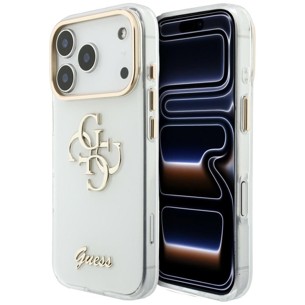 Guess iPhone 17 Pro / iPhone 18 Pro - Σκληρή Θήκη με Πλαίσιο Σιλικόνης - IML 4G Script Metal - White