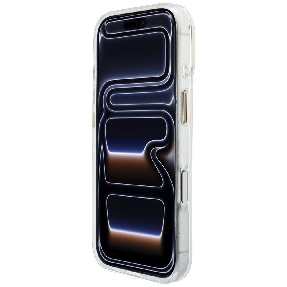 Guess iPhone 17 Pro / iPhone 18 Pro - Σκληρή Θήκη με Πλαίσιο Σιλικόνης - IML 4G Script Metal - White