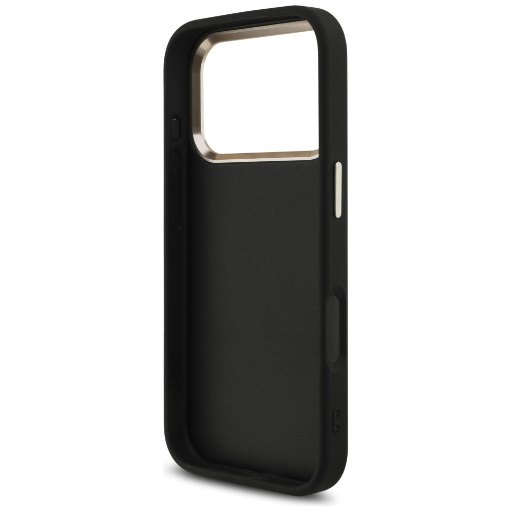 Guess iPhone 17 Pro / iPhone 18 Pro - Σκληρή Θήκη με Πλαίσιο Σιλικόνης και Επένδυση από Οικολογικό Δέρμα - 4G Big 4G Classic Logo - Black / Gold - GUHCP18L4GMGCGR