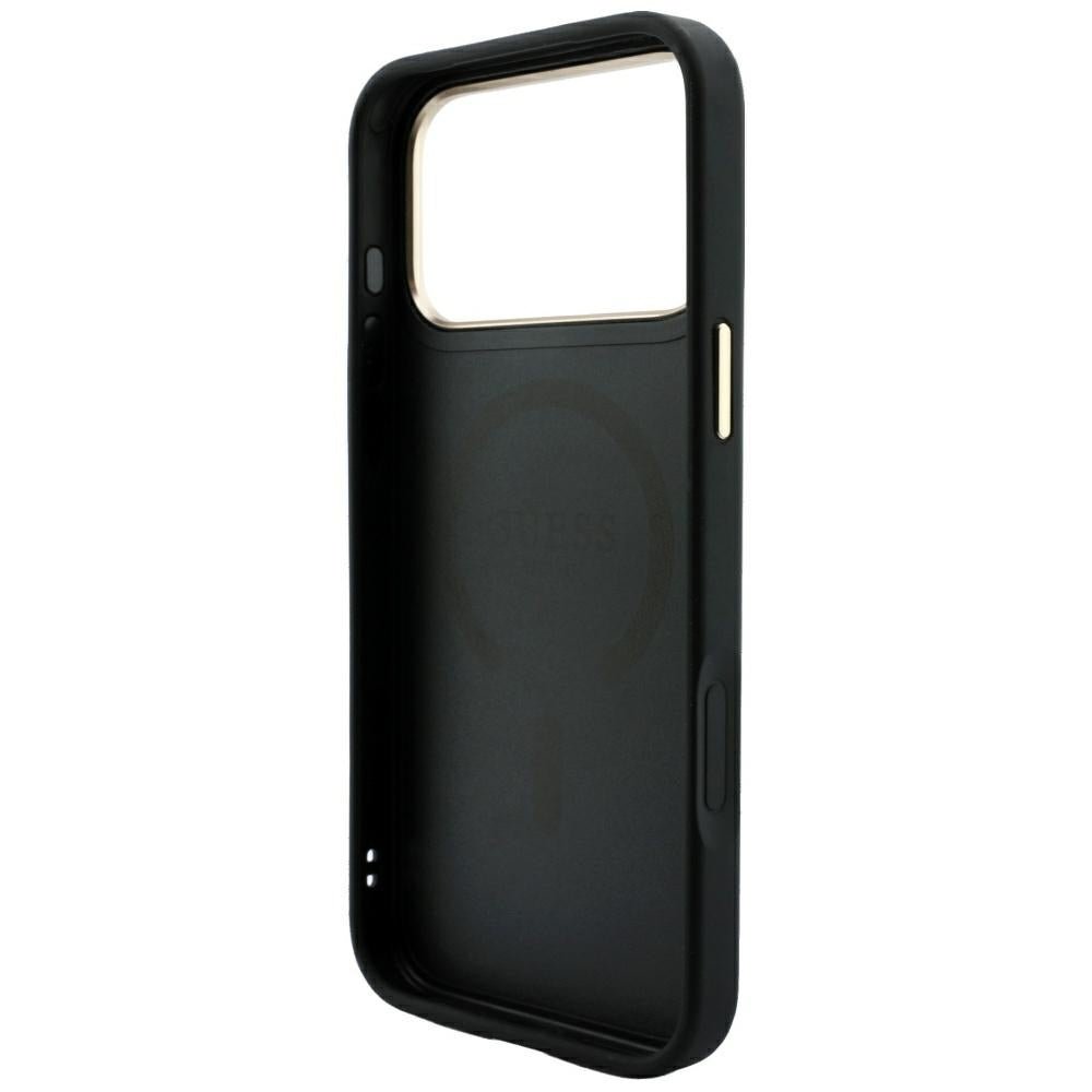 Guess iPhone 17 Pro / iPhone 18 Pro - Σκληρή Θήκη με Πλαίσιο Σιλικόνης και Επένδυση Οικολογικού Δέρματος - Embossed 4G Classic MagSafe - Black - GUHMP18LP4MSEGCK