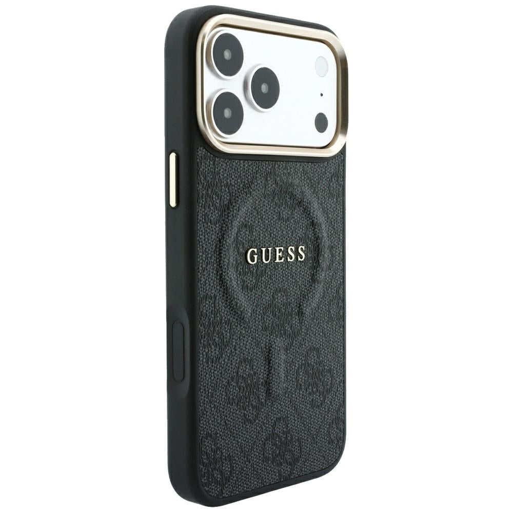 Guess iPhone 17 Pro / iPhone 18 Pro - Σκληρή Θήκη με Πλαίσιο Σιλικόνης και Επένδυση Οικολογικού Δέρματος - Embossed 4G Classic MagSafe - Black - GUHMP18LP4MSEGCK