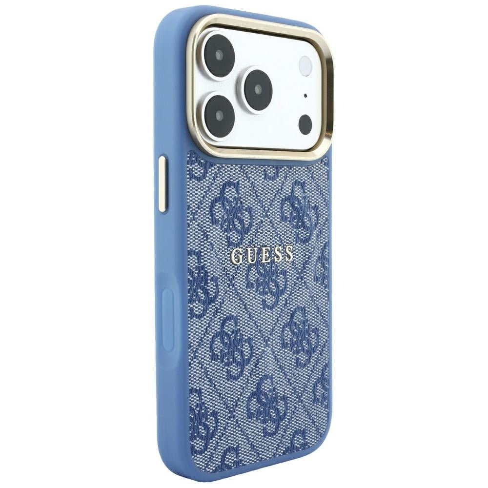 Guess iPhone 17 Pro / iPhone 18 Pro - Σκληρή Θήκη με Πλαίσιο Σιλικόνης και Επένδυση Οικολογικού Δέρματος - Embossed 4G Classic MagSafe - Blue - GUHMP18LP4MSEGCB