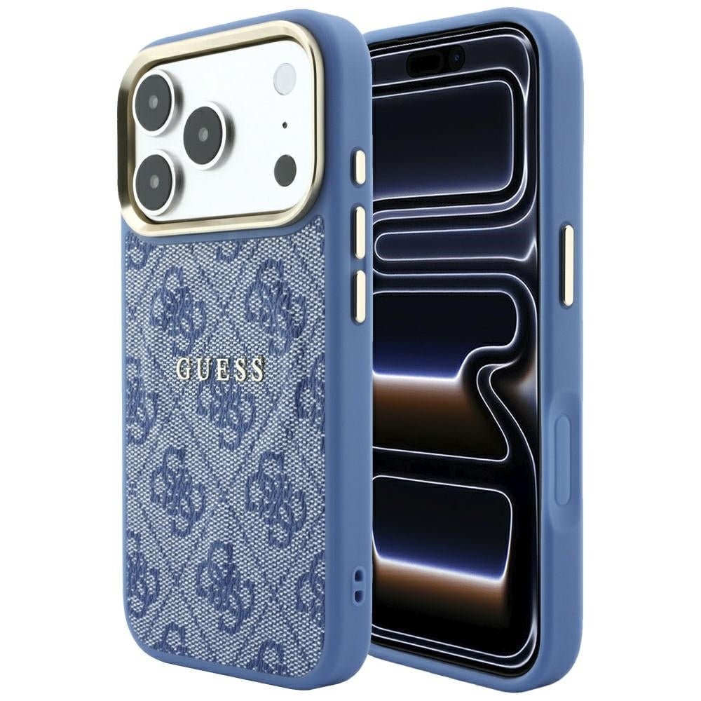 Guess iPhone 17 Pro / iPhone 18 Pro - Σκληρή Θήκη με Πλαίσιο Σιλικόνης και Επένδυση Οικολογικού Δέρματος - Embossed 4G Classic MagSafe - Blue - GUHMP18LP4MSEGCB