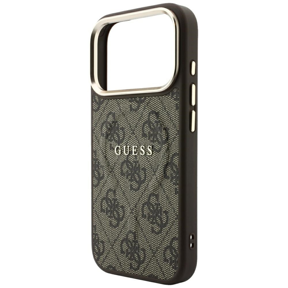 Guess iPhone 17 Pro / iPhone 18 Pro - Σκληρή Θήκη με Πλαίσιο Σιλικόνης και Επένδυση Οικολογικού Δέρματος - Embossed 4G Classic MagSafe - Brown - GUHMP18LP4MSEGCW