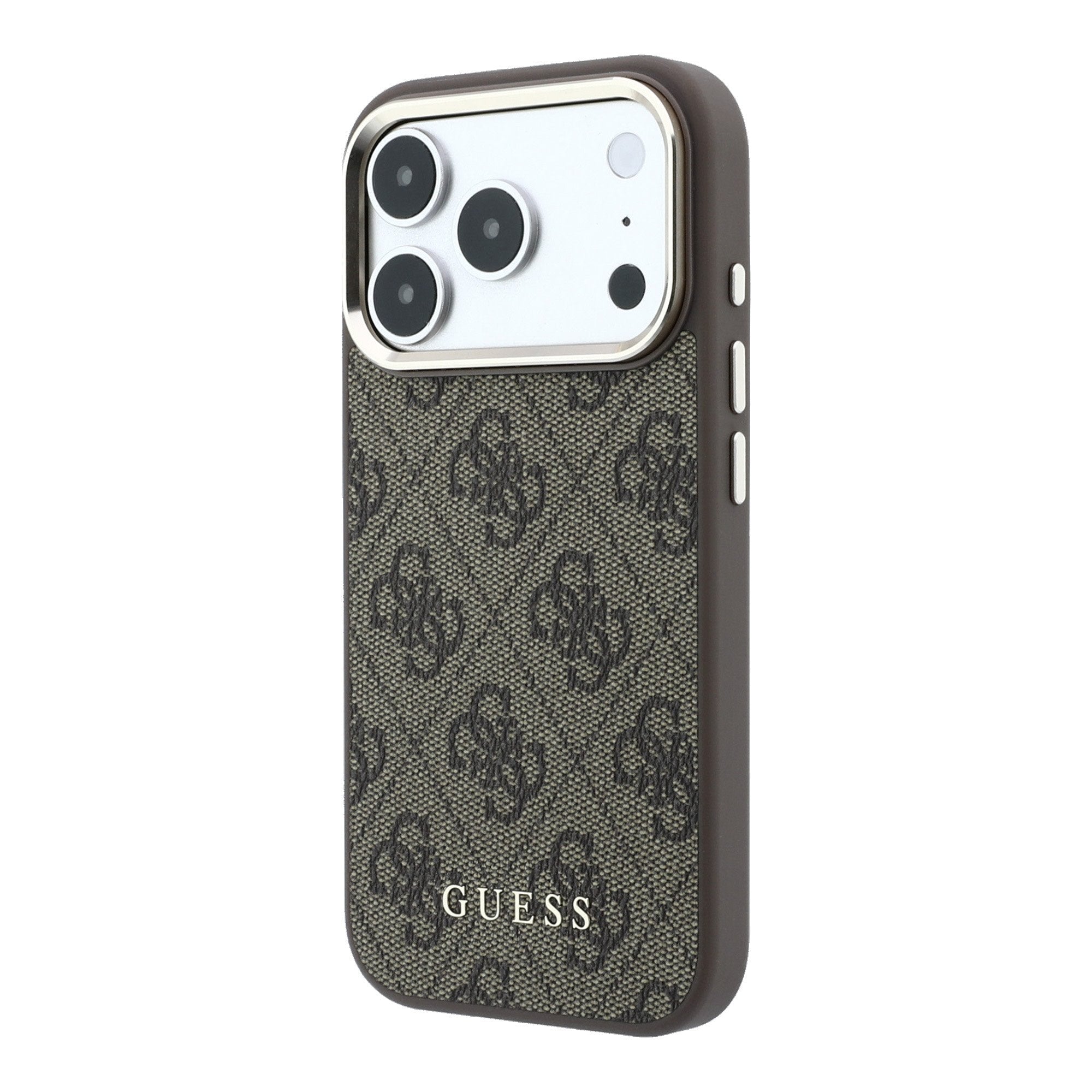 Guess iPhone 17 Pro / iPhone 18 Pro - Σκληρή Θήκη με Πλαίσιο Σιλικόνης και Επένδυση Οικολογικού Δέρματος - PU Leather 4G Gold Frame MagSafe - Brown