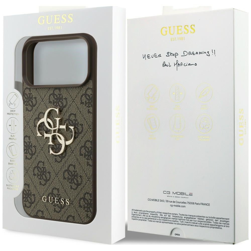 Guess iPhone 17 Pro / iPhone 18 Pro - Σκληρή Θήκη με Πλαίσιο Σιλικόνης και Επένδυση Συνθετικού Δέρματος - 4G Big Logo - Brown - GUHCP18L4GMGBR