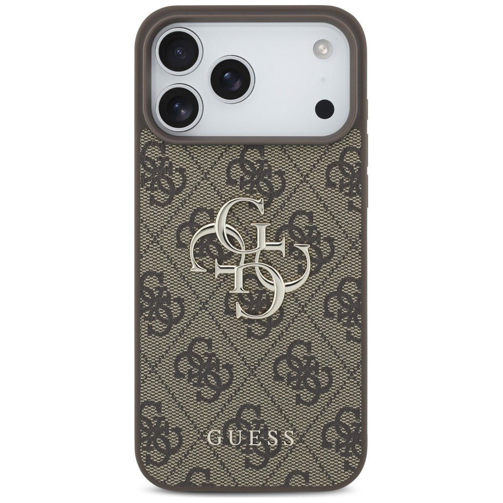 Guess iPhone 17 Pro / iPhone 18 Pro - Σκληρή Θήκη με Πλαίσιο Σιλικόνης και Επένδυση Συνθετικού Δέρματος - 4G Big Logo - Brown - GUHCP18L4GMGBR