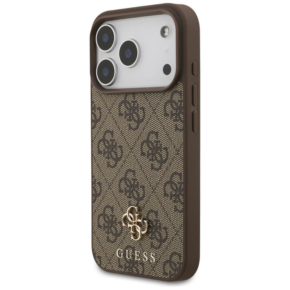 Guess iPhone 17 Pro / iPhone 18 Pro - Σκληρή Θήκη με Πλαίσιο Σιλικόνης και Επένδυση Συνθετικού Δέρματος - 4G Small Classic Logo MagSafe - Brown