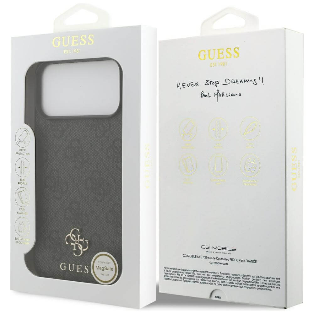 Guess iPhone 17 Pro Max - 4G Small Classic Logo MagSafe - Σκληρή Θήκη με Πλαίσιο Σιλικόνης και Επένδυση Συνθετικού Δέρματος - Black