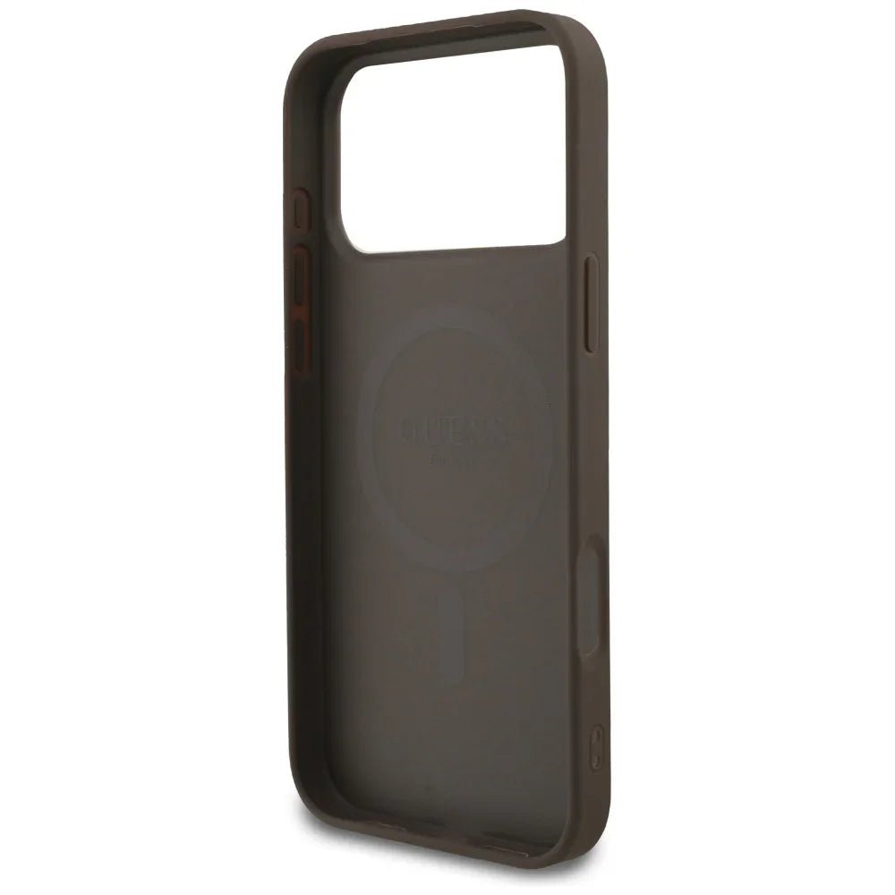 Guess iPhone 17 Pro Max - 4G Small Classic Logo MagSafe - Σκληρή Θήκη με Πλαίσιο Σιλικόνης και Επένδυση Συνθετικού Δέρματος - Brown