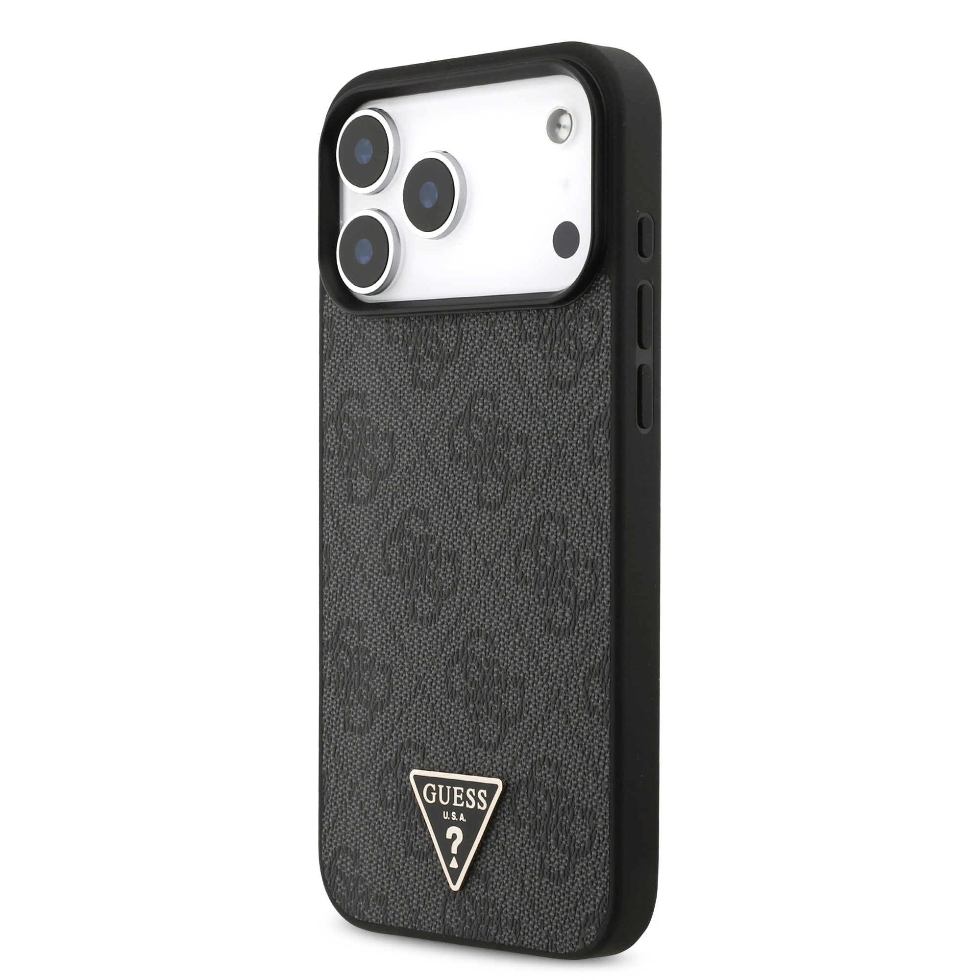 Guess iPhone 17 Pro Max - 4G Strap Triangle Logo MagSafe - Σκληρή Θήκη με Επένδυση Συνθετικού Δέρματος και Λουράκι - Black - GUHMP17XP4TSDPPSK