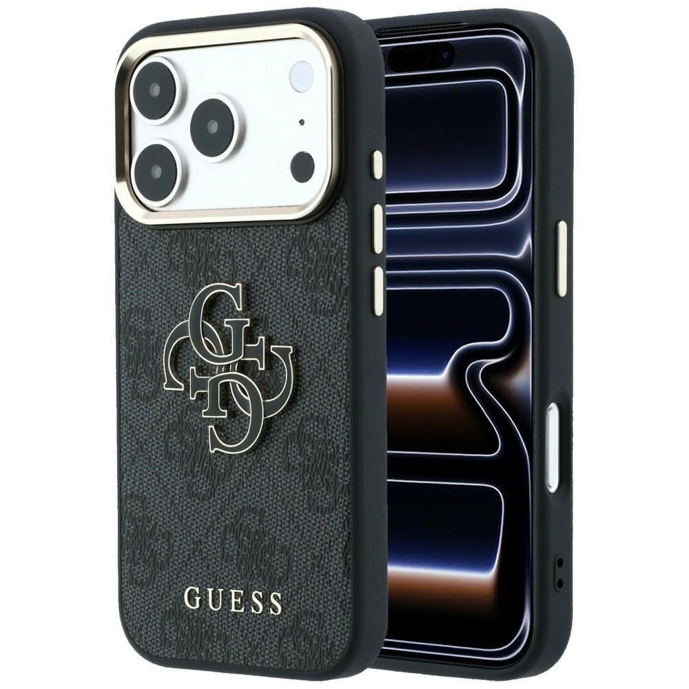Guess iPhone 17 Pro Max / iPhone 18 Pro Max - Σκληρή Θήκη με Επένδυση από Οικολογικό Δέρμα - 4G and Big Resin Logo - Black