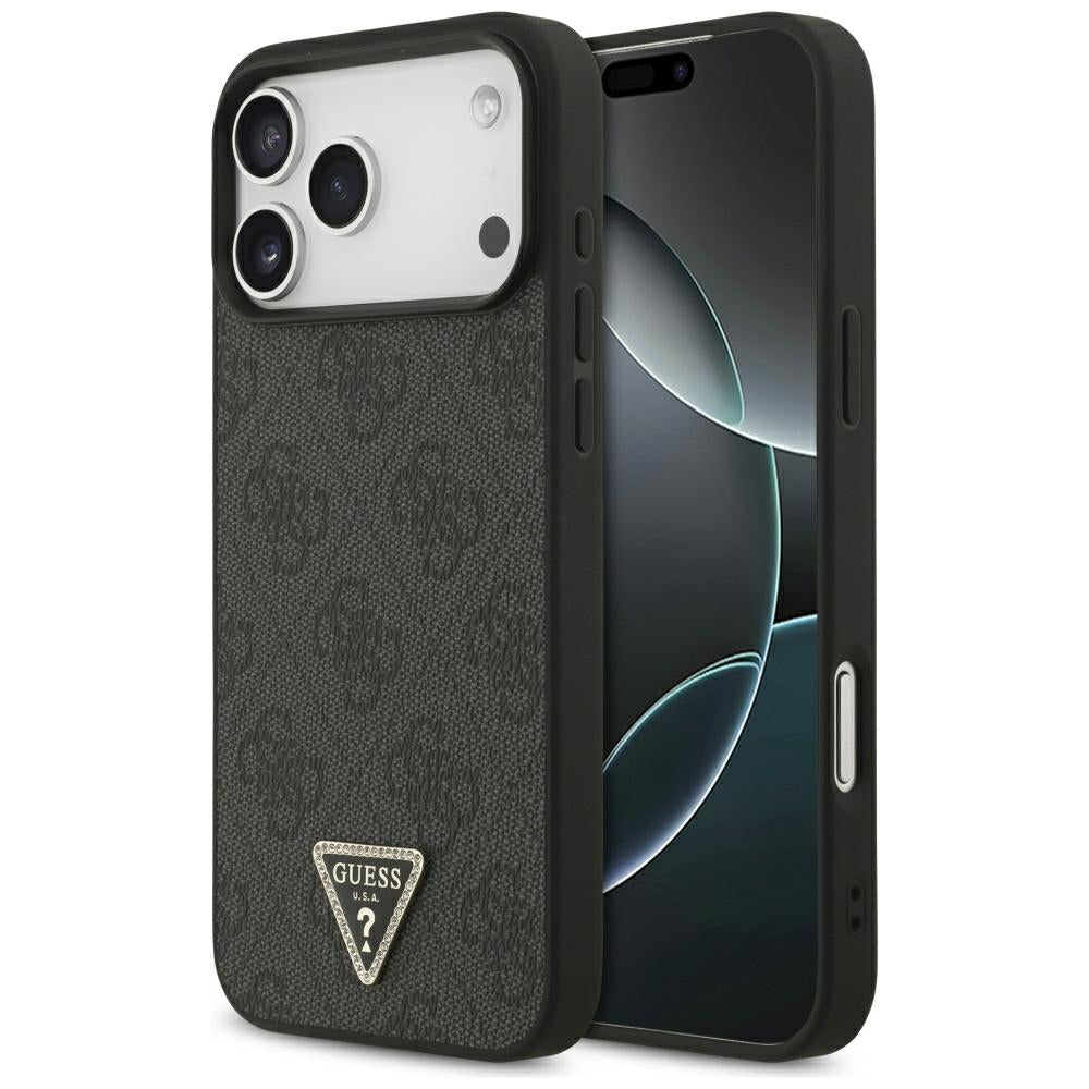 Guess iPhone 17 Pro Max / iPhone 18 Pro Max - Σκληρή Θήκη με Επένδυση Συνθετικού Δέρματος - 4G Triangle Strass MagSafe - Black - GUHMP18XP4TDPLK