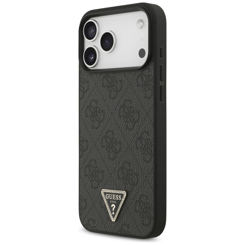 Guess iPhone 17 Pro Max / iPhone 18 Pro Max - Σκληρή Θήκη με Επένδυση Συνθετικού Δέρματος - 4G Triangle Strass MagSafe - Black - GUHMP18XP4TDPLK