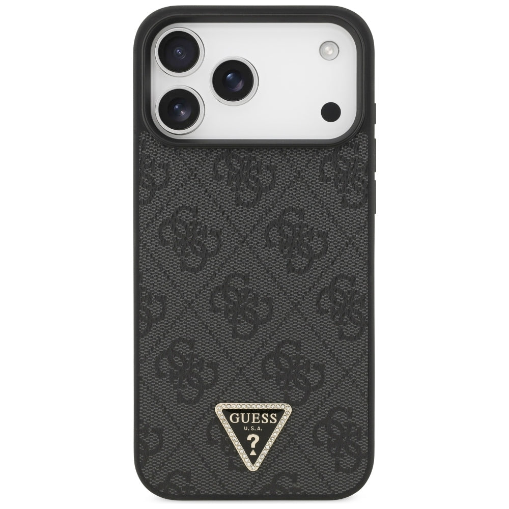 Guess iPhone 17 Pro Max / iPhone 18 Pro Max - Σκληρή Θήκη με Επένδυση Συνθετικού Δέρματος - 4G Triangle Strass MagSafe - Black - GUHMP18XP4TDPLK