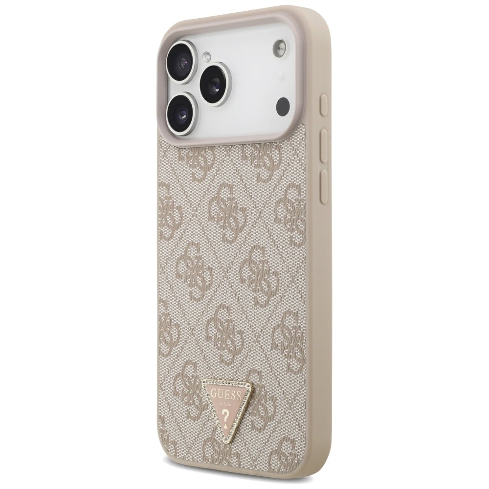 Guess iPhone 17 Pro Max / iPhone 18 Pro Max - Σκληρή Θήκη με Επένδυση Συνθετικού Δέρματος - 4G Triangle Strass MagSafe - Pink - GUHMP18XP4TDPP