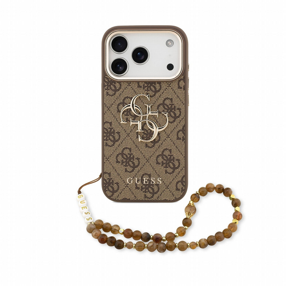 Guess iPhone 17 Pro Max / iPhone 18 Pro Max - Σκληρή Θήκη με Επένδυση Συνθετικού Δέρματος και Λουράκι - PU 4G Metal Logo Strap - Brown