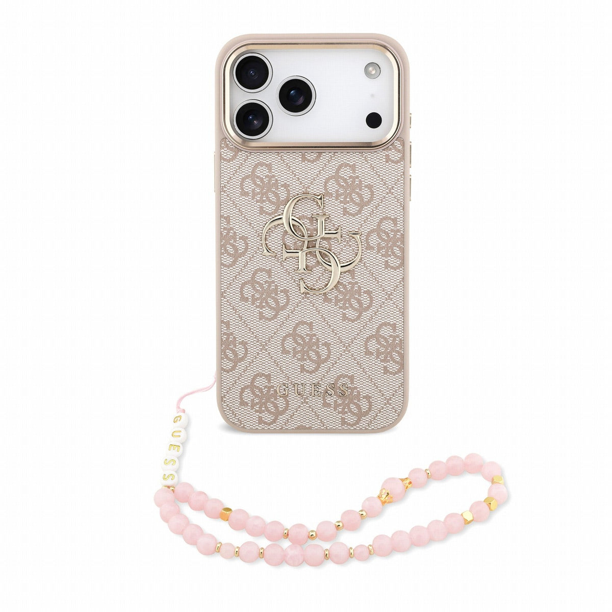 Guess iPhone 17 Pro Max / iPhone 18 Pro Max - Σκληρή Θήκη με Επένδυση Συνθετικού Δέρματος και Λουράκι - PU 4G Metal Logo Strap - Pink