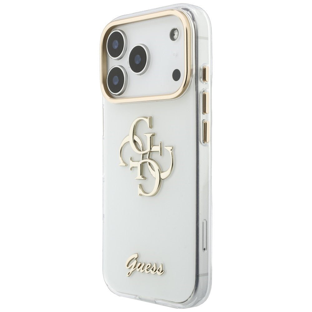 Guess iPhone 17 Pro Max / iPhone 18 Pro Max - Σκληρή Θήκη με Πλαίσιο Σιλικόνης - IML 4G Script Metal - White