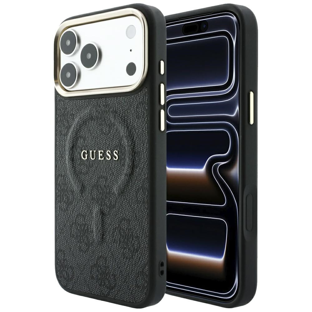 Guess iPhone 17 Pro Max / iPhone 18 Pro Max - Σκληρή Θήκη με Πλαίσιο Σιλικόνης και Επένδυση Οικολογικού Δέρματος - Embossed 4G Classic MagSafe - Black - GUHMP18XP4MSEGCK