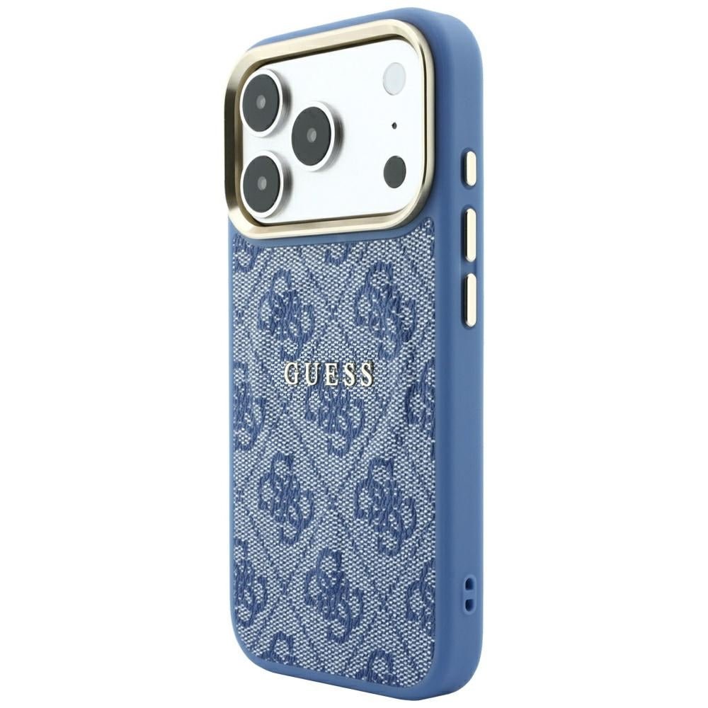 Guess iPhone 17 Pro Max / iPhone 18 Pro Max - Σκληρή Θήκη με Πλαίσιο Σιλικόνης και Επένδυση Οικολογικού Δέρματος - Embossed 4G Classic MagSafe - Blue - GUHMP18XP4MSEGCB