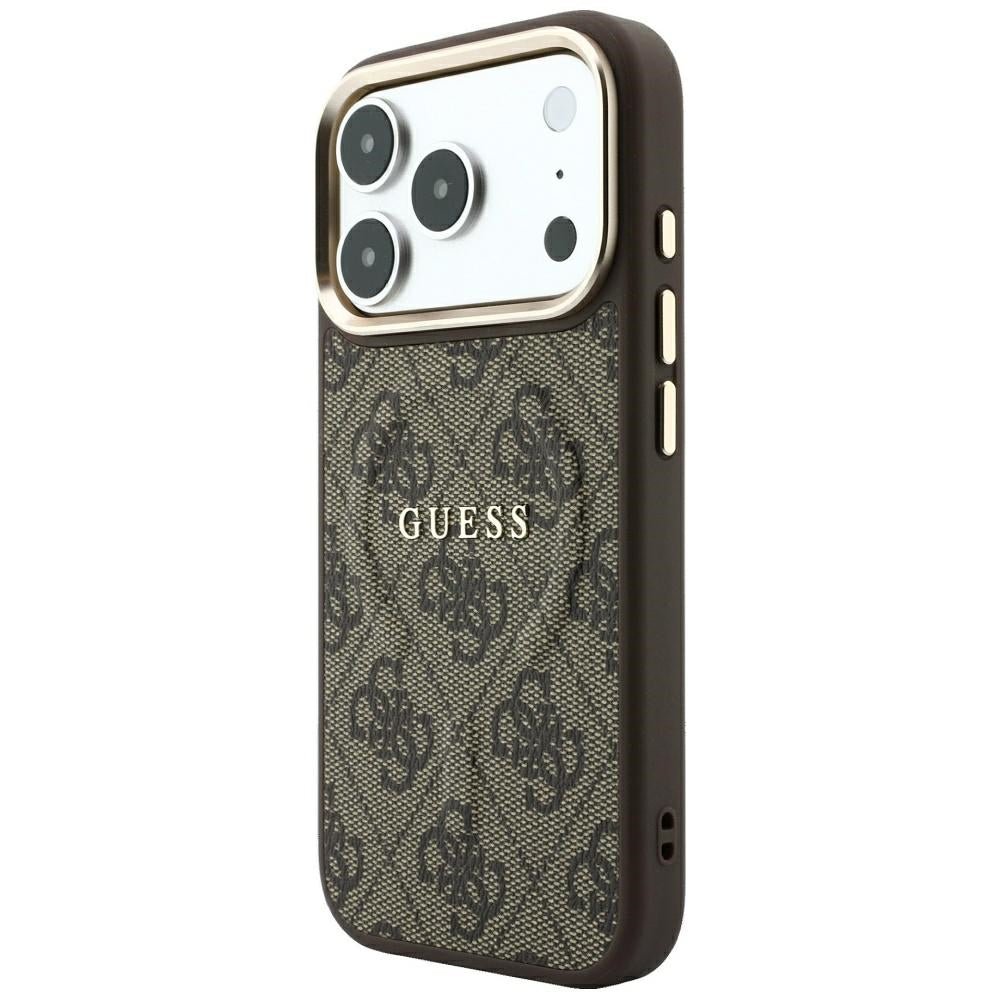Guess iPhone 17 Pro Max / iPhone 18 Pro Max - Σκληρή Θήκη με Πλαίσιο Σιλικόνης και Επένδυση Οικολογικού Δέρματος - Embossed 4G Classic MagSafe - Brown - GUHMP18XP4MSEGCW