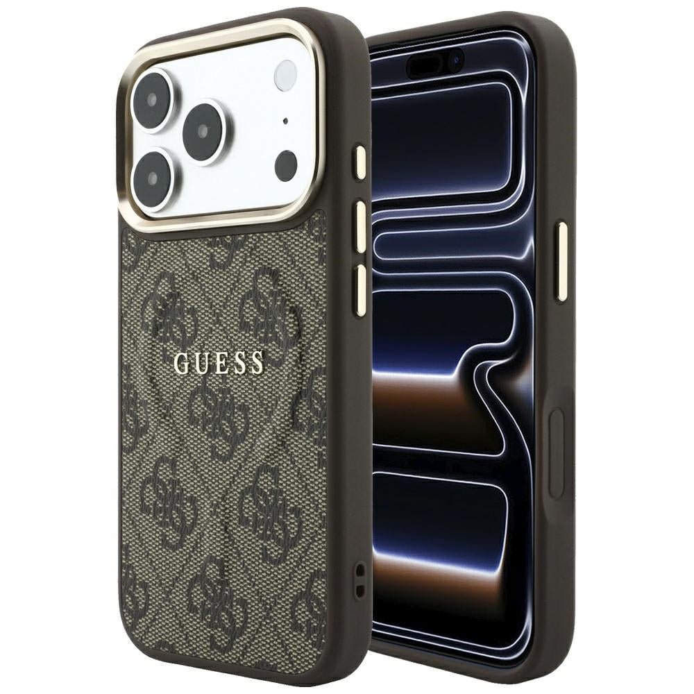 Guess iPhone 17 Pro Max / iPhone 18 Pro Max - Σκληρή Θήκη με Πλαίσιο Σιλικόνης και Επένδυση Οικολογικού Δέρματος - Embossed 4G Classic MagSafe - Brown - GUHMP18XP4MSEGCW
