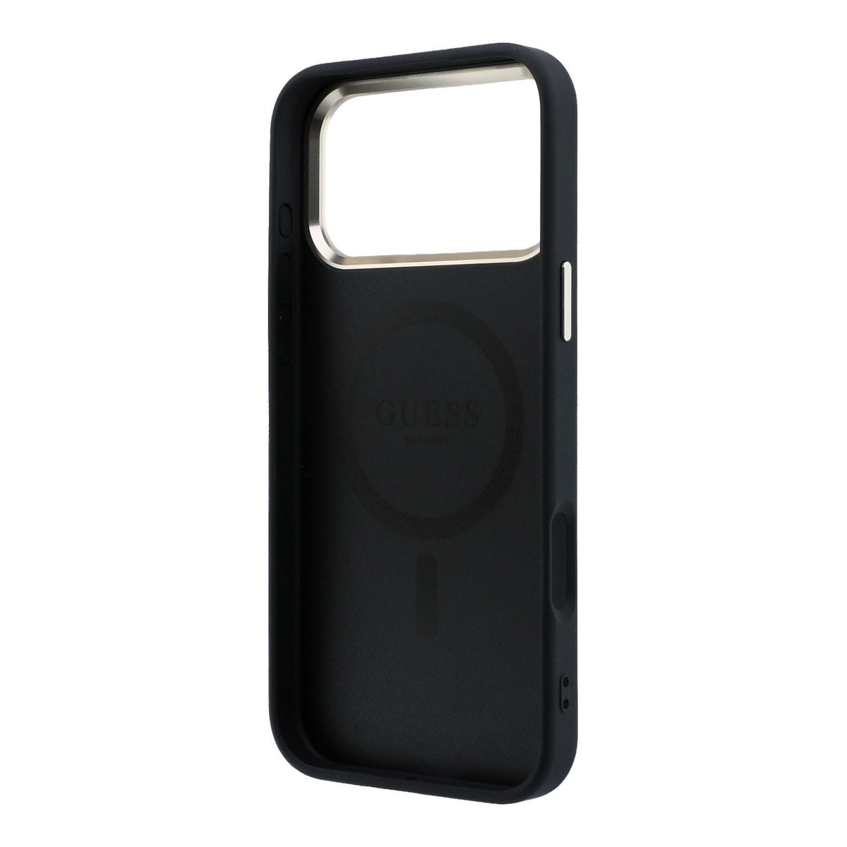 Guess iPhone 17 Pro Max / iPhone 18 Pro Max - Σκληρή Θήκη με Πλαίσιο Σιλικόνης και Επένδυση Οικολογικού Δέρματος - PU Leather 4G Gold Frame MagSafe - Black