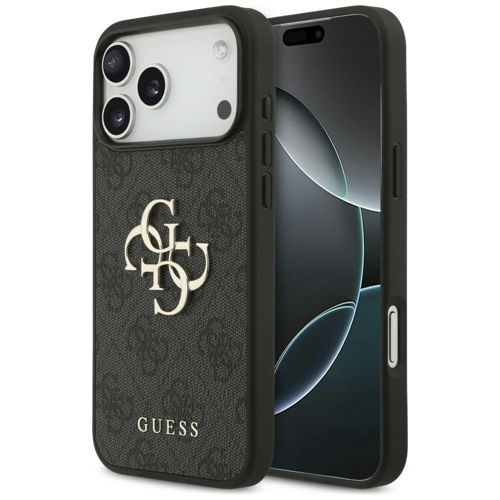Guess iPhone 17 Pro Max / iPhone 18 Pro Max - Σκληρή Θήκη με Πλαίσιο Σιλικόνης και Επένδυση Συνθετικού Δέρματος - 4G Big Logo - Black