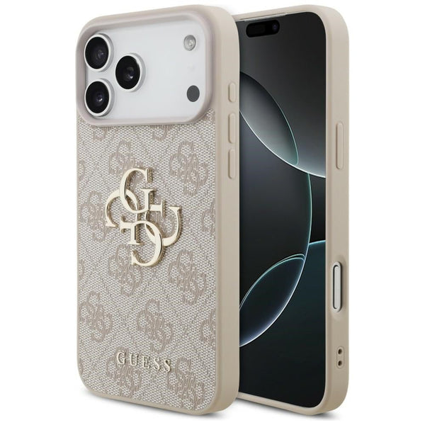 Guess iPhone 17 Pro Max / iPhone 18 Pro Max - Σκληρή Θήκη με Πλαίσιο Σιλικόνης και Επένδυση Συνθετικού Δέρματος - 4G Big Logo - Pink