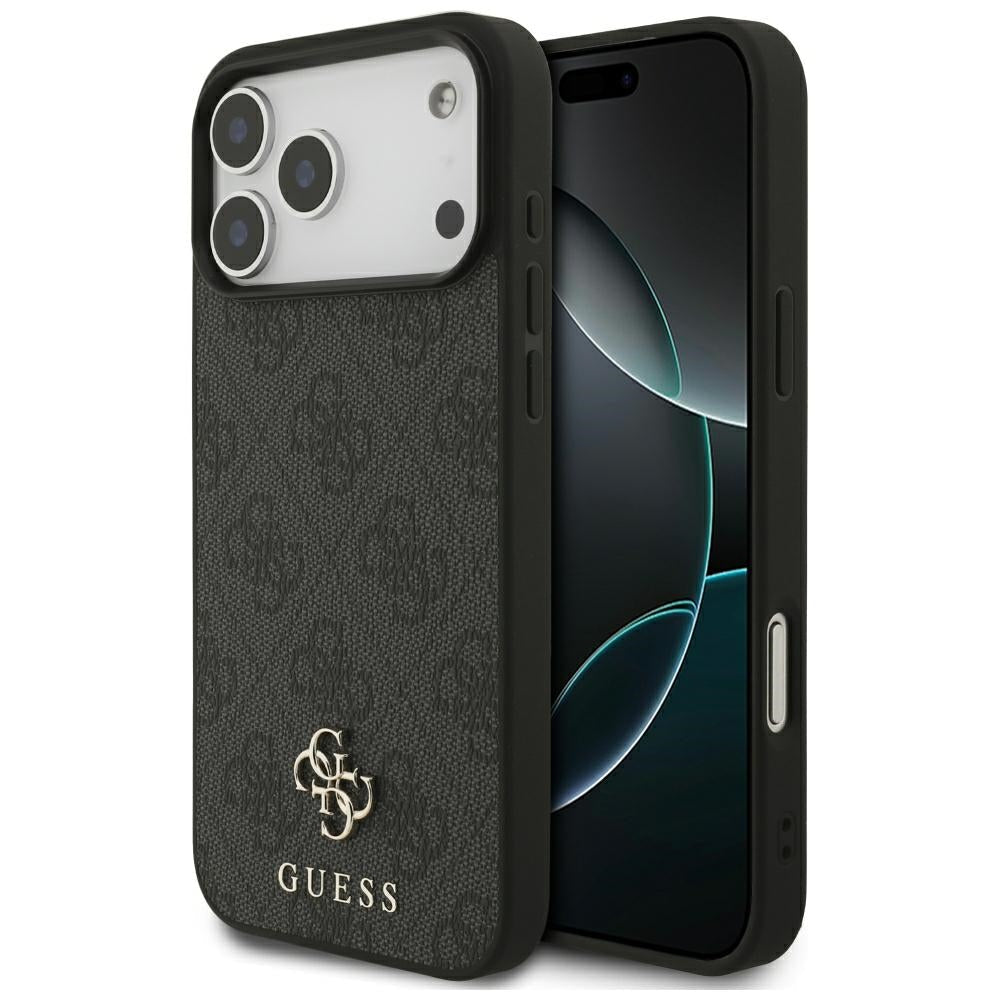 Guess iPhone 17 Pro Max / iPhone 18 Pro Max - Σκληρή Θήκη με Πλαίσιο Σιλικόνης και Επένδυση Συνθετικού Δέρματος - 4G Small Classic Logo MagSafe - Black