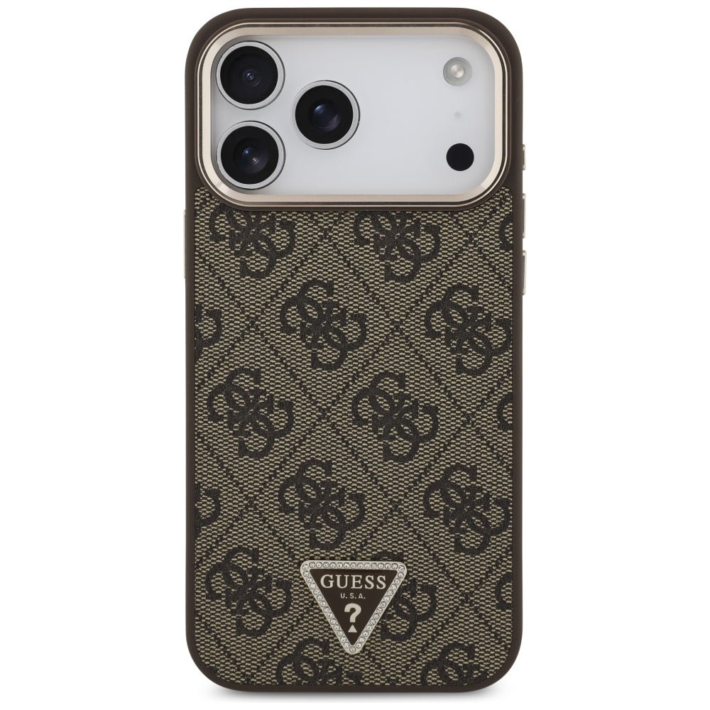 Guess iPhone 17 Pro Max / iPhone 18 Pro Max - Σκληρή Θήκη με Πλαίσιο Σιλικόνης και Επένδυση Συνθετικού Δέρματος - 4G Triangle Logo MagSafe - Brown