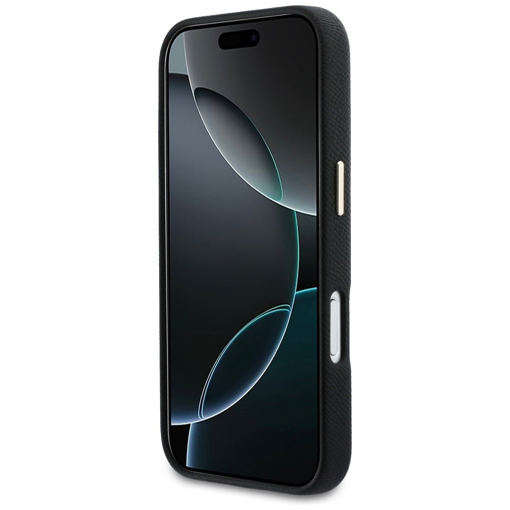 Guess iPhone 17 Pro Max - Σκληρή Θήκη με Επένδυση από Οικολογικό Δέρμα - FW Resin Logo - Black