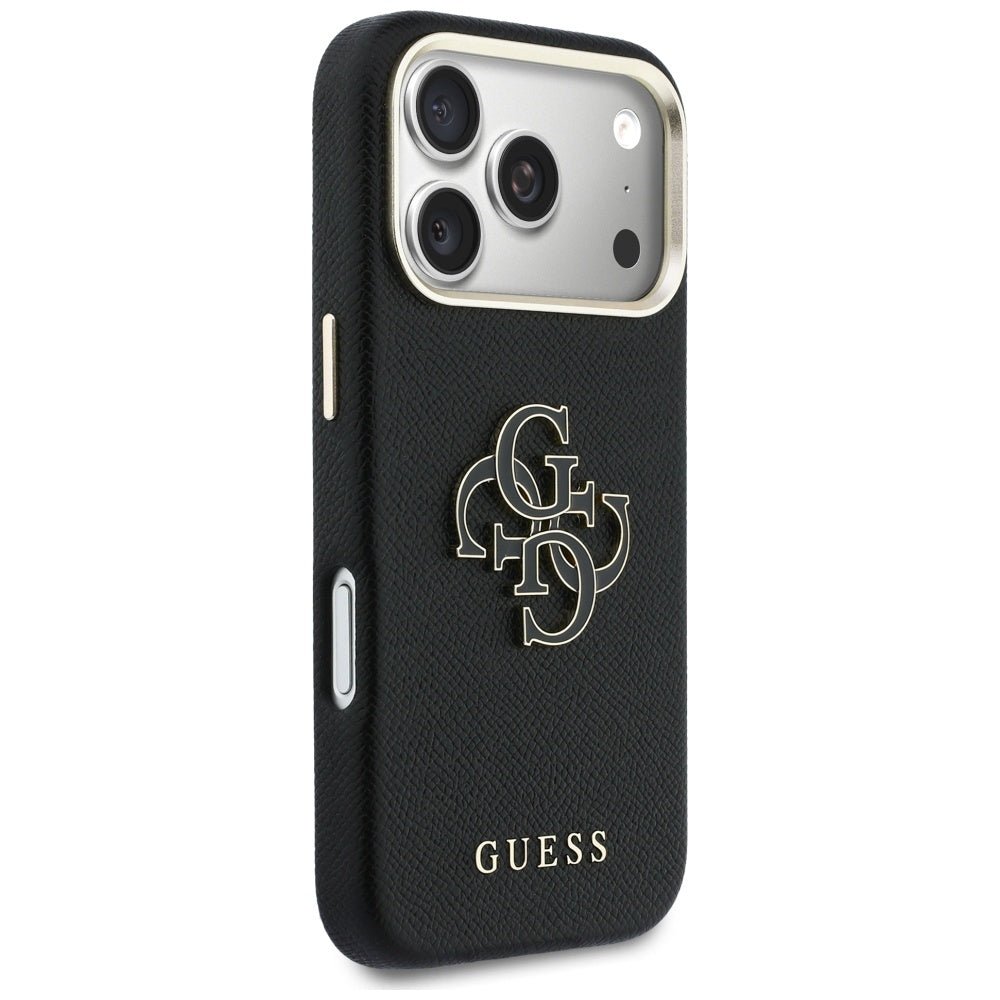 Guess iPhone 17 Pro Max - Σκληρή Θήκη με Επένδυση από Οικολογικό Δέρμα - FW Resin Logo - Black