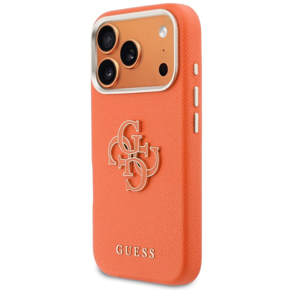 Guess iPhone 17 Pro Max - Σκληρή Θήκη με Επένδυση από Οικολογικό Δέρμα - FW Resin Logo - Orange