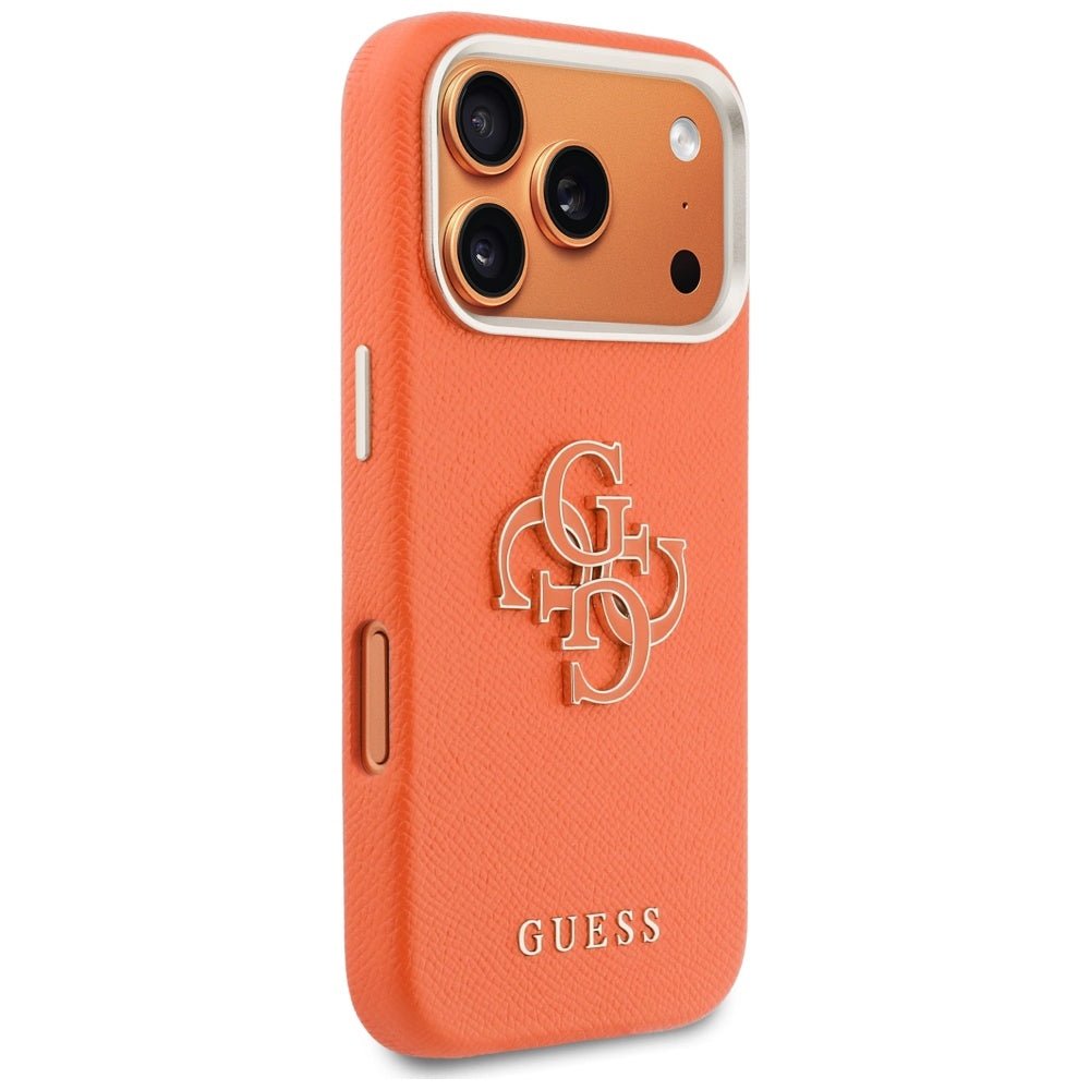 Guess iPhone 17 Pro Max - Σκληρή Θήκη με Επένδυση από Οικολογικό Δέρμα - FW Resin Logo - Orange