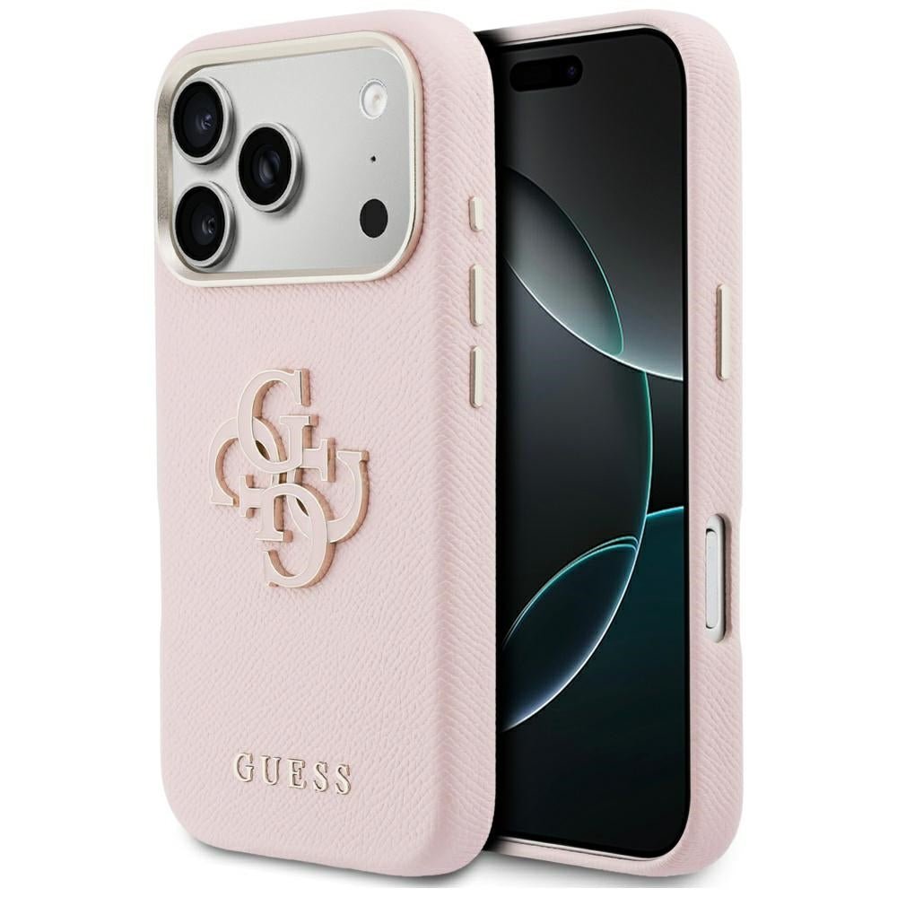 Guess iPhone 17 Pro Max - Σκληρή Θήκη με Επένδυση από Οικολογικό Δέρμα - FW Resin Logo - Pink