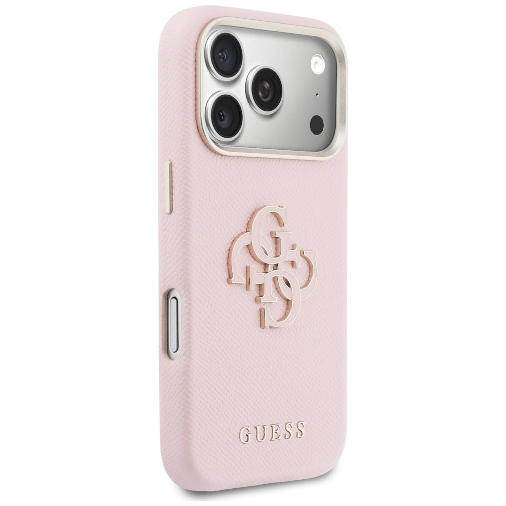 Guess iPhone 17 Pro Max - Σκληρή Θήκη με Επένδυση από Οικολογικό Δέρμα - FW Resin Logo - Pink