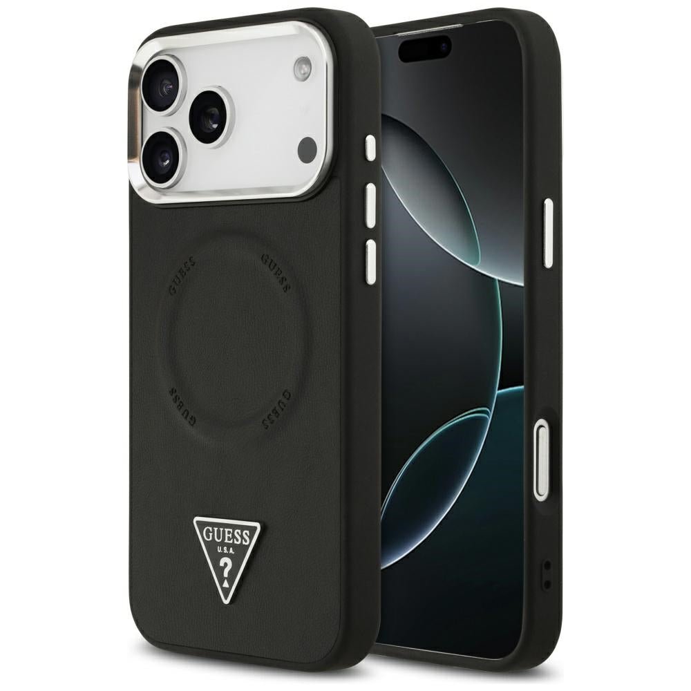 Guess iPhone 17 Pro Max - Σκληρή Θήκη με Επένδυση Οικολογικού Δέρματος - Triangle Logo MagSafe - Black