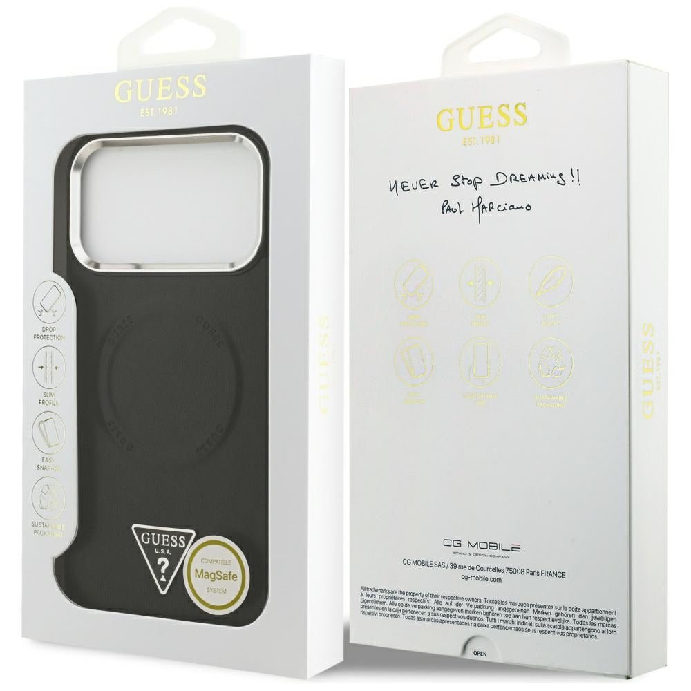 Guess iPhone 17 Pro Max - Σκληρή Θήκη με Επένδυση Οικολογικού Δέρματος - Triangle Logo MagSafe - Black