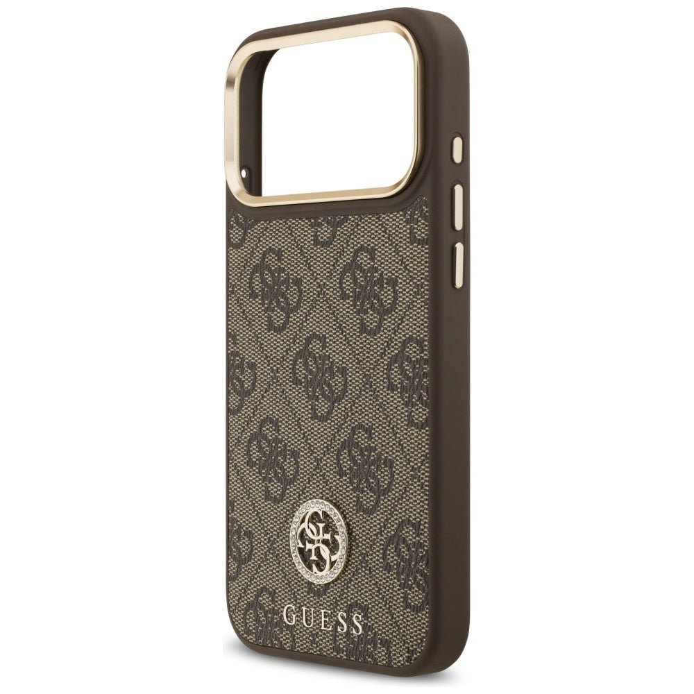 Guess iPhone 17 Pro Max - Σκληρή Θήκη με Επένδυση Συνθετικού Δέρματος - 4G Strass Logo MagSafe - Brown