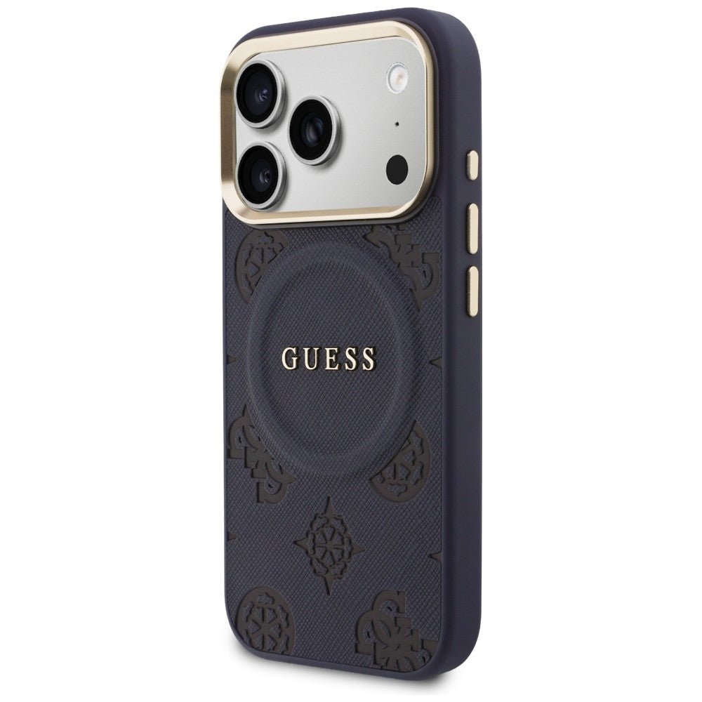 Guess iPhone 17 Pro Max - Σκληρή Θήκη με Επένδυση Συνθετικού Δέρματος - Peony Hot Stamp MagSafe - Blue