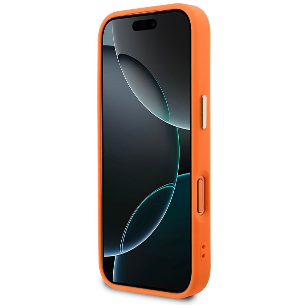 Guess iPhone 17 Pro Max - Σκληρή Θήκη με Επένδυση Συνθετικού Δέρματος - Peony Hot Stamp MagSafe - Orange