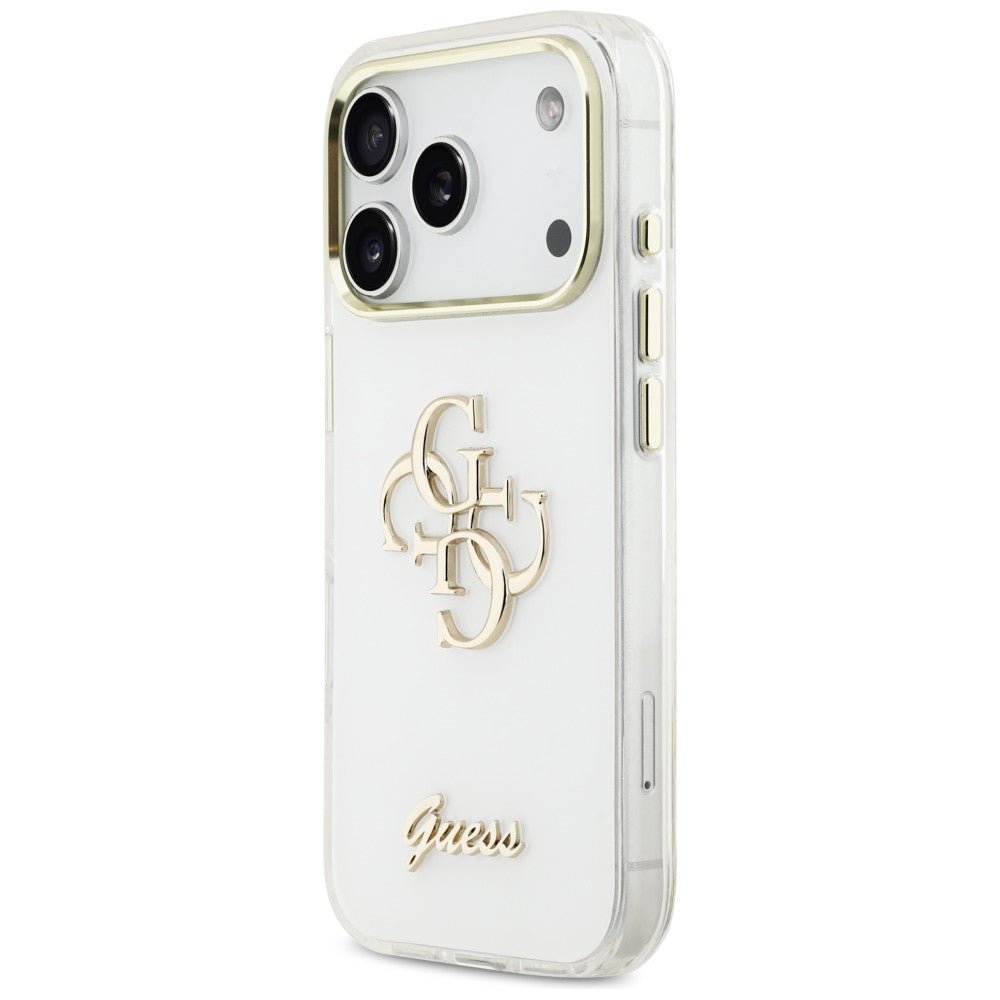 Guess iPhone 17 Pro Max - Σκληρή Θήκη με Πλαίσιο Σιλικόνης - IML 4G Script Metal - White