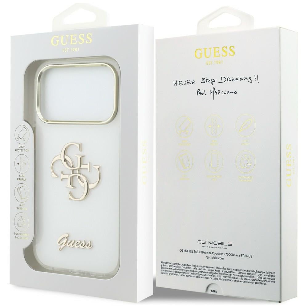 Guess iPhone 17 Pro Max - Σκληρή Θήκη με Πλαίσιο Σιλικόνης - IML 4G Script Metal - White