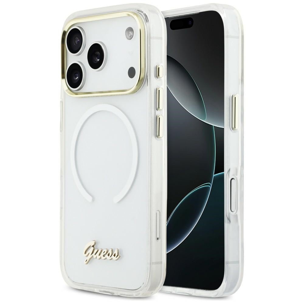 Guess iPhone 17 Pro Max - Σκληρή Θήκη με Πλαίσιο Σιλικόνης - IML Gradient Script Metal MagSafe - White