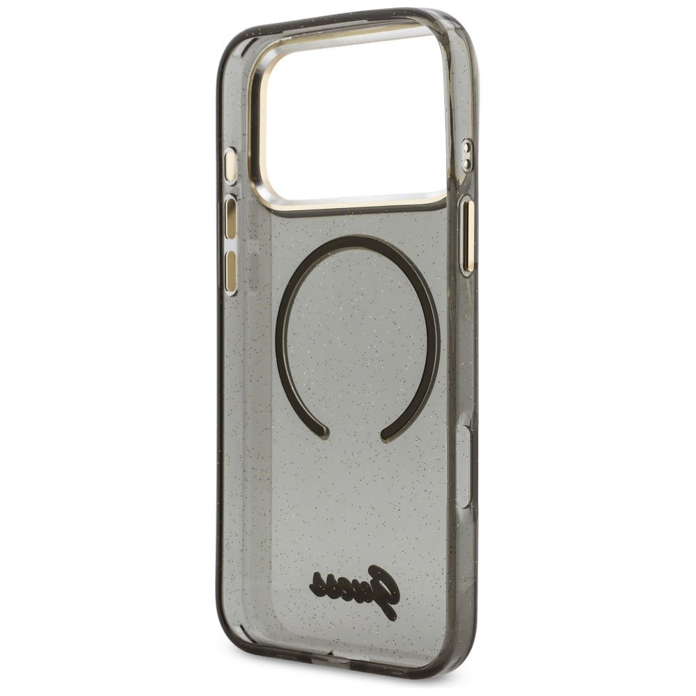 Guess iPhone 17 Pro Max - Σκληρή Θήκη με Πλαίσιο Σιλικόνης και Λουράκι - IML Glitters Script Strap MagSafe - Black